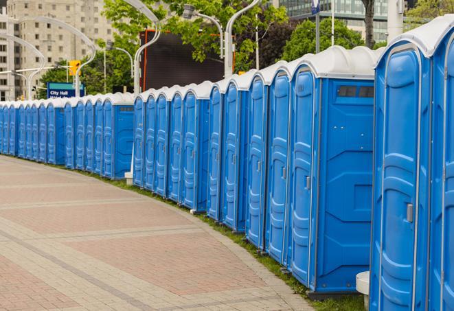 Seasonal porta potty units set up at a South Burlington, Vermont venue